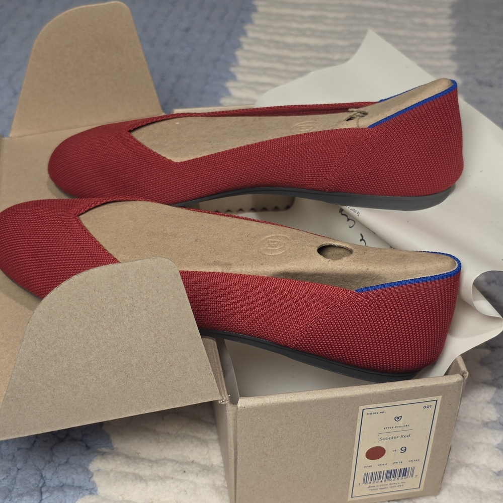 Rothy's Red Canvas Ballet Flats with Blue Trim